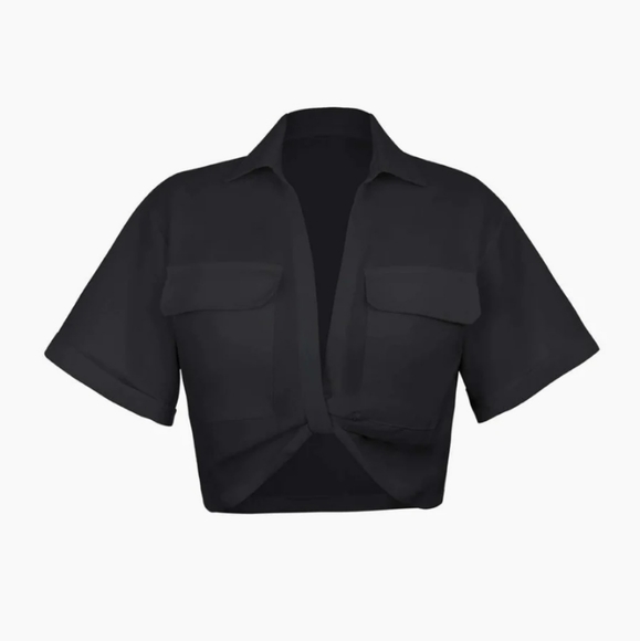 Flap pocket twist hem shirt - Picture 1 of 2